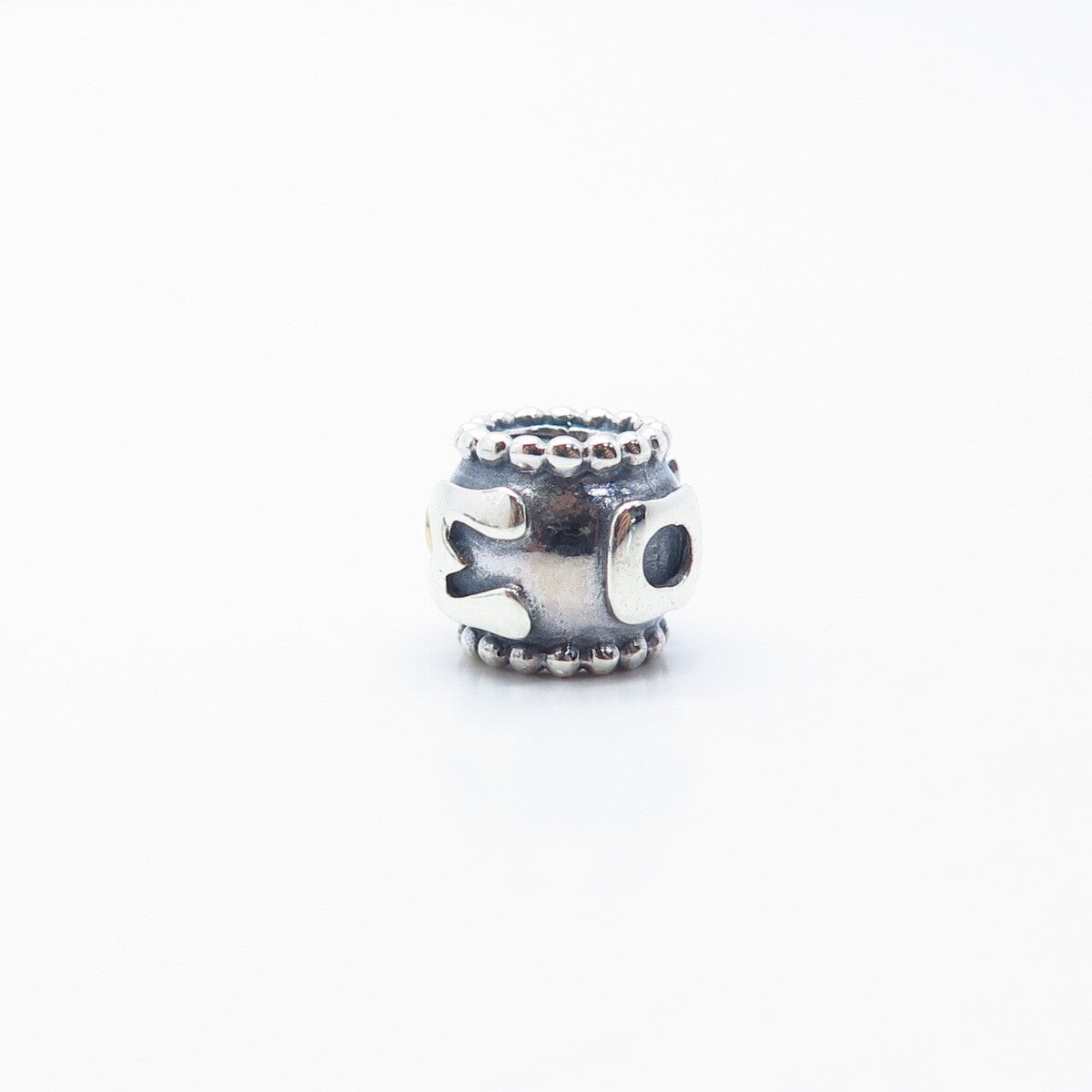 925 Sterling Silver / Gold Pandora Pink C Z "MOM" Bead Charm