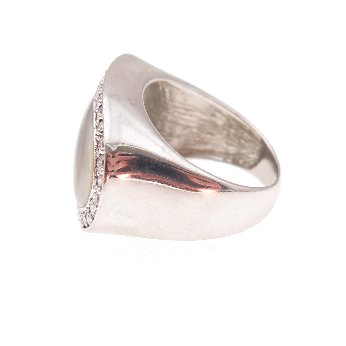 925 Sterling Silver Real Abalone Shell & C Z Modernist Ring Size 7.25