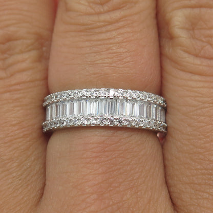 925 Sterling Silver Emerald & Round-Cut C Z All Around Eternity Ring Size 7.25