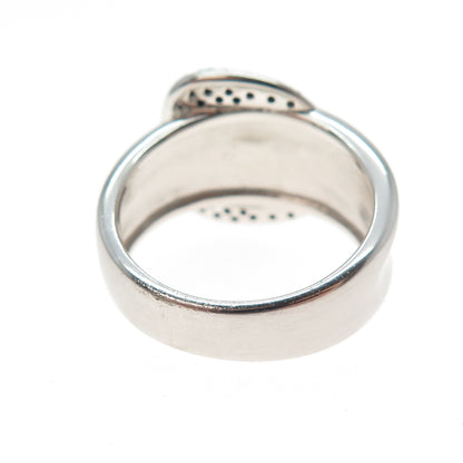 925 Sterling Silver Real Round-Cut Black Spinel Belt Buckle Ring Size 7.75