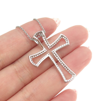 925 Sterling Silver Italy Round-Cut C Z Open Cross Cable Chain Necklace 16"