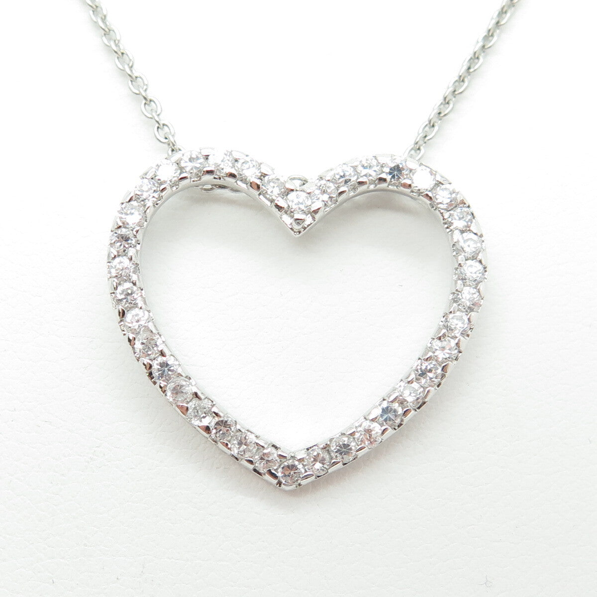 925 Sterling Silver Italy Round-Cut C Z Open Heart Cable Chain Necklace 16"