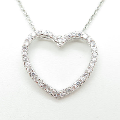 925 Sterling Silver Italy Round-Cut C Z Open Heart Cable Chain Necklace 16"