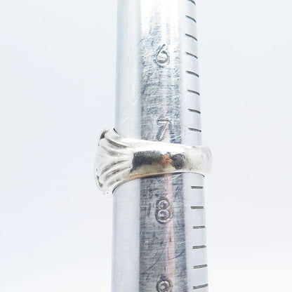 925 Sterling Silver Vintage Ribbed Ring Size 7.25