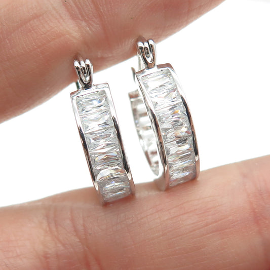 925 Sterling Silver Radiant-Cut Shaped C Z Hinged Hoop Earrings