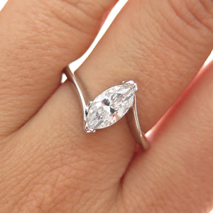 VARGAS 925 Sterling Silver Vintage Marquise-Cut C Z Bypass Ring Size 7.5
