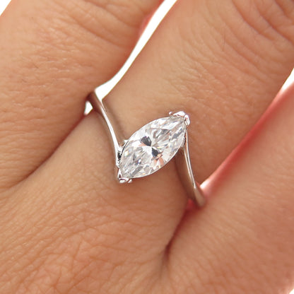 VARGAS 925 Sterling Silver Vintage Marquise-Cut C Z Bypass Ring Size 7.5