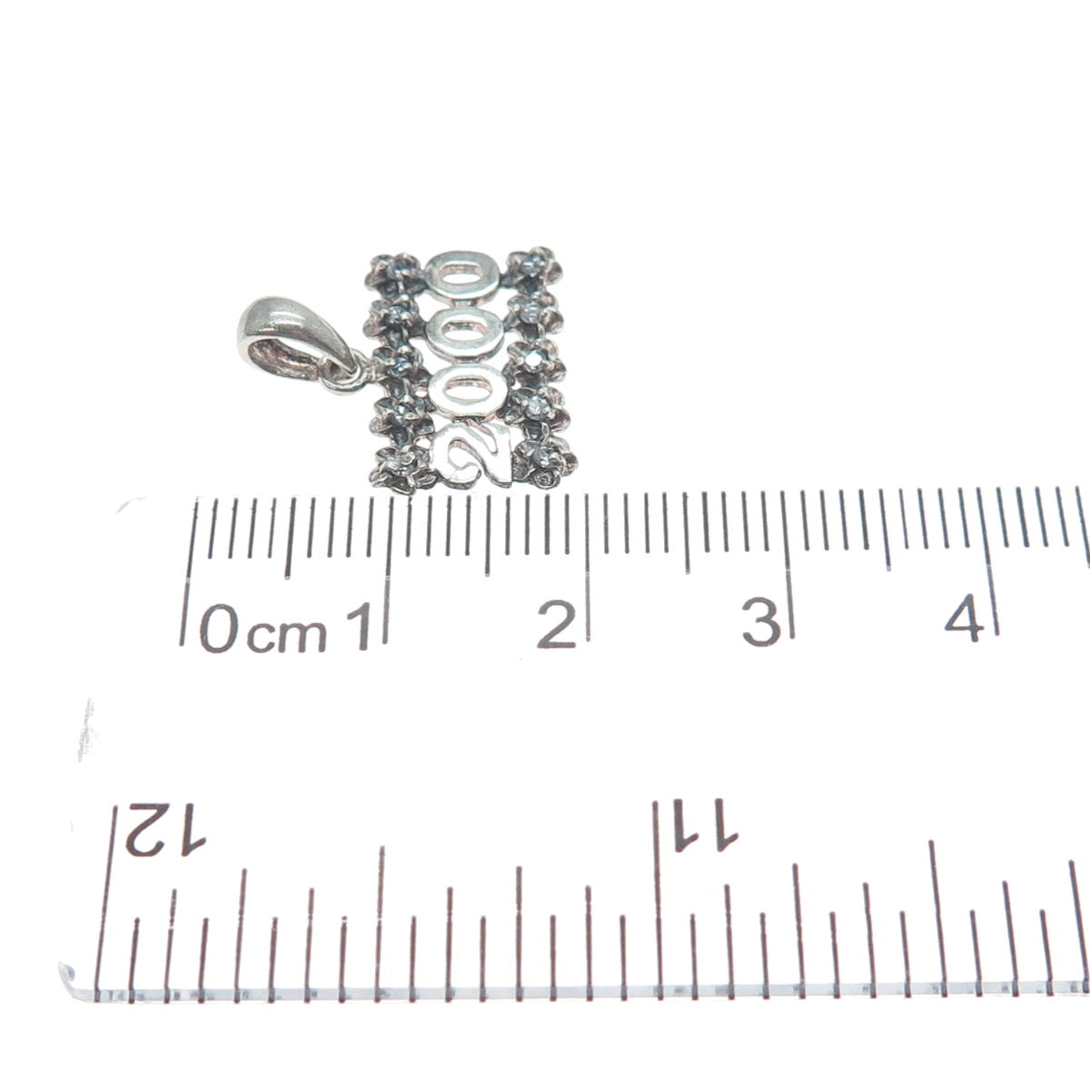 925 Sterling Silver Vintage C Z 2000 Millennium Flower Minimalist Charm Pendant