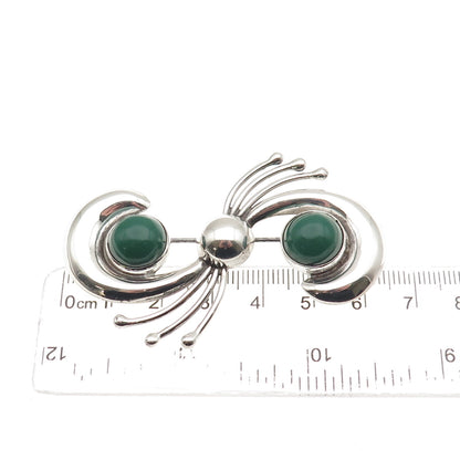 925 Sterling Silver Vintage Mexico Real Green Onyx Modernist Pin Brooch