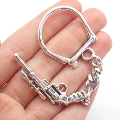 925 Sterling Silver Vintage Revolver Cuban Chain Key Ring