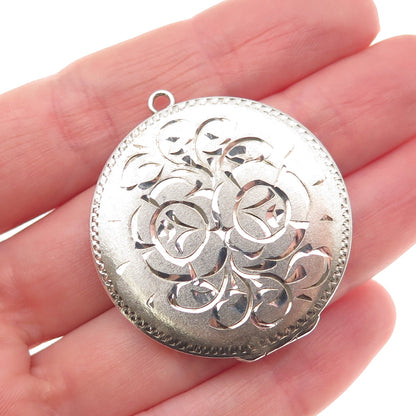 925 Sterling Silver Vintage 1977 LW Birmingham Engraved Floral Locket Pendant