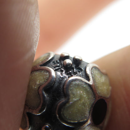 PANDORA 925 Sterling Silver Cream Enamel Daisy Flower Oxidized Bead Charm