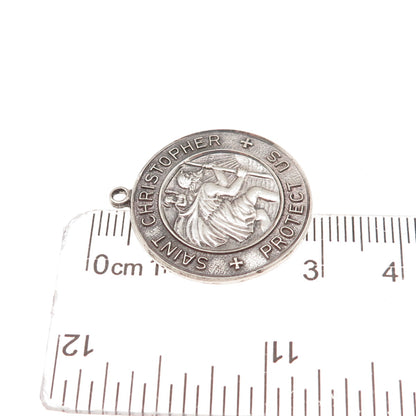 925 Sterling Silver Vintage St. Christopher Religious Oxidized Charm Pendant