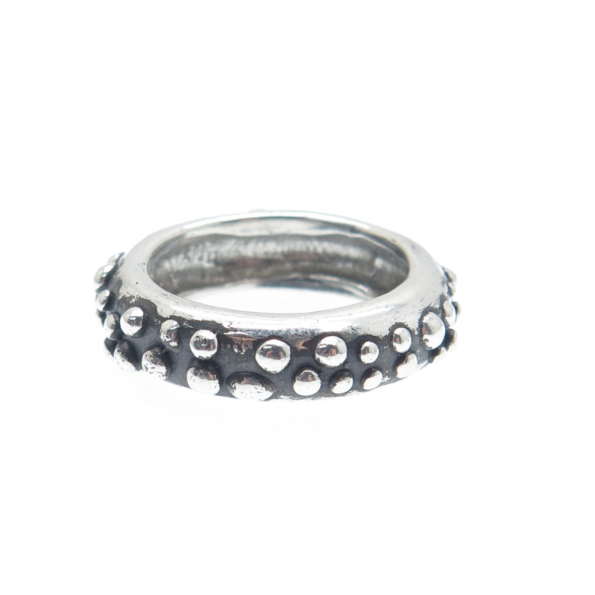 925 Sterling Silver Vintage Modernist Granulated Oxidized Band Ring Size 6.25