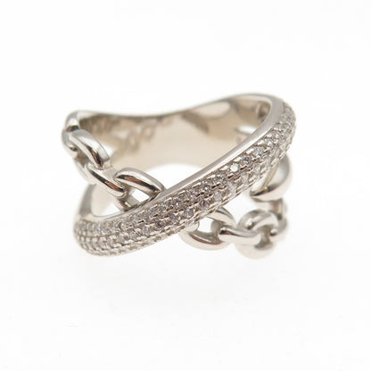 925 Sterling Silver Round-Cut C Z Multi-Chain Crossover Ring Size 6