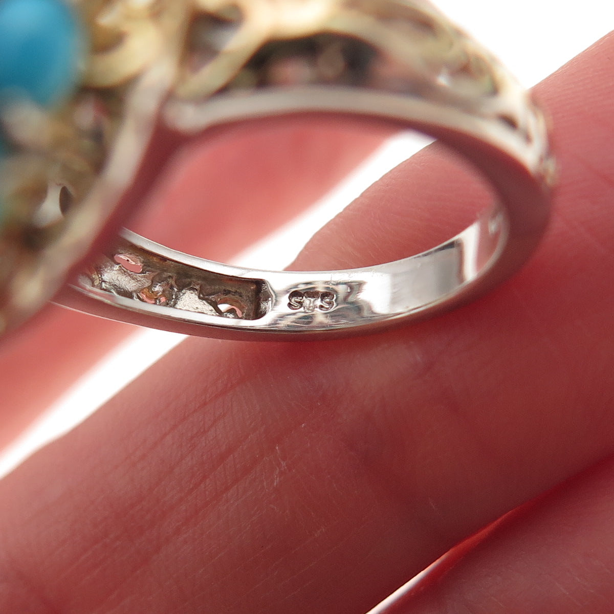 Chuck Clemency Sterling Silver 2-Tone Real Turquoise & Tanzanite Ring Size 8.25