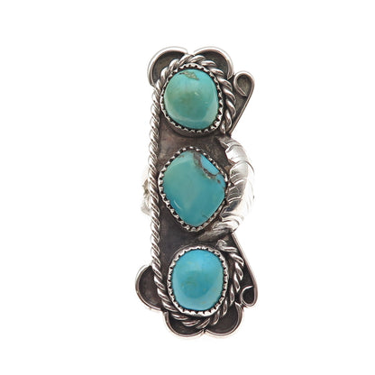 Old Pawn 925 Sterling Silver Vintage Southwestern Turquoise Tribal Ring Size 8