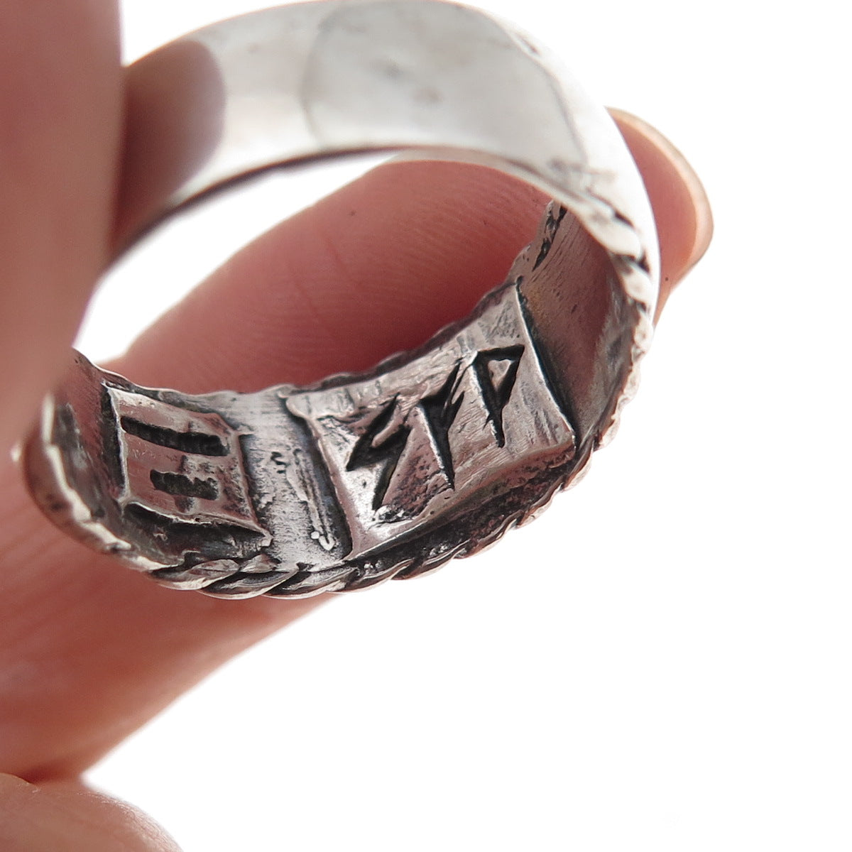 925 Sterling Silver Vintage Elder Futhark Rune Oxidized Band Ring Size 9.5