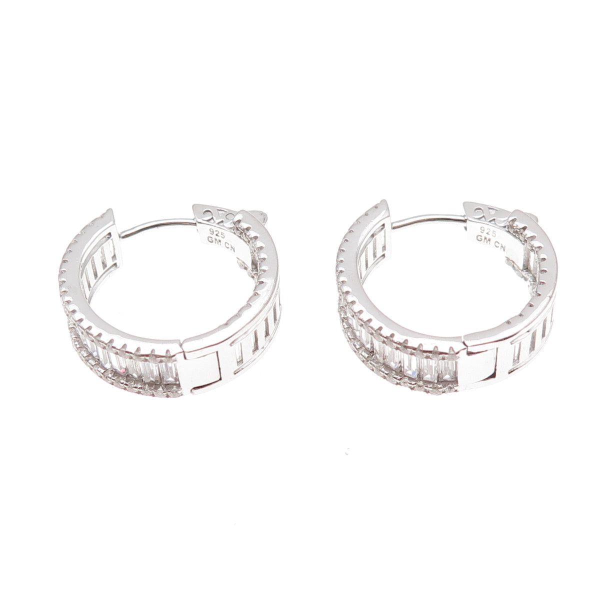 925 Sterling Silver Emerald & Round-Cut C Z In / Out Hoop Earrings