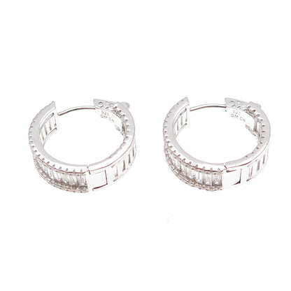 925 Sterling Silver Emerald & Round-Cut C Z In / Out Hoop Earrings