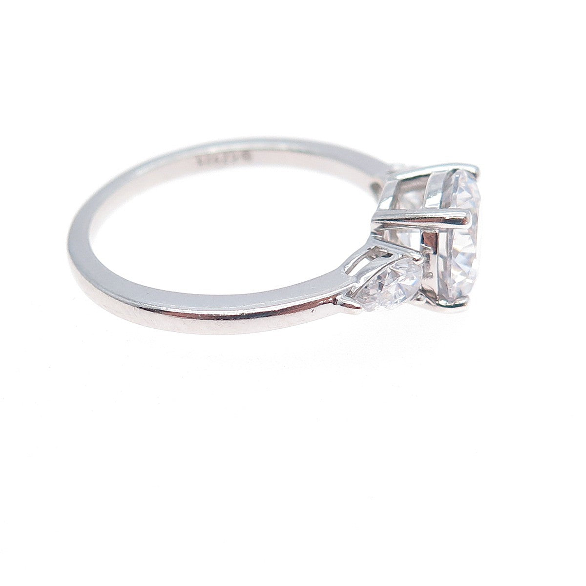 925 Sterling Silver Round & Pear-Cut C Z Engagement Ring Size 8.25