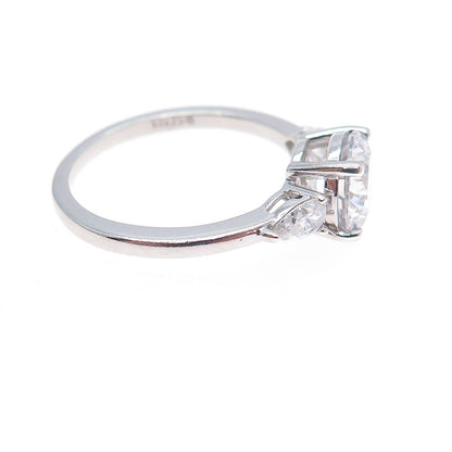 925 Sterling Silver Round & Pear-Cut C Z Engagement Ring Size 8.25