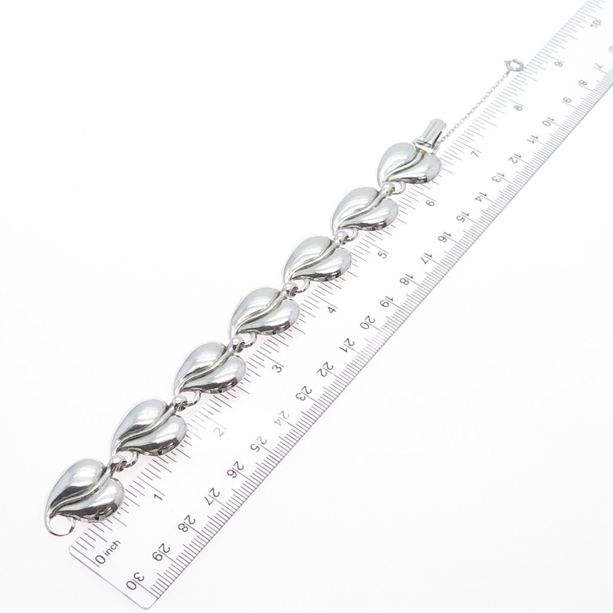 925 Sterling Silver Antique Art Deco Floral Heart Leaf Link Bracelet 6.75"