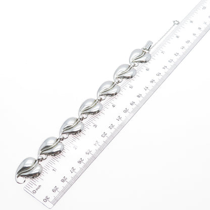 925 Sterling Silver Antique Art Deco Floral Heart Leaf Link Bracelet 6.75"