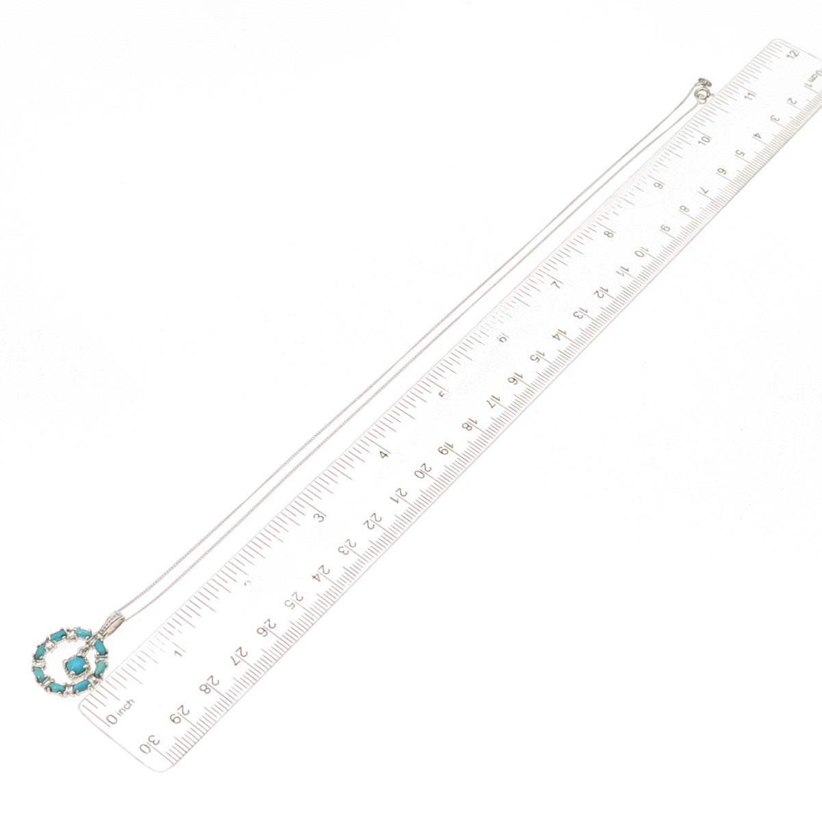 Chuck Clemency 925 Sterling Silver Real Turquoise White Topaz Chain Necklace 20"