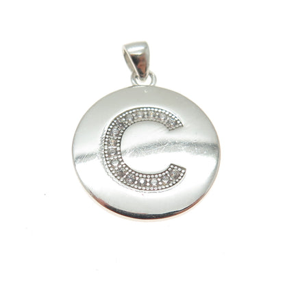 925 Sterling Silver Round-Cut C Z Letter "C" Initial Minimalist Charm Pendant