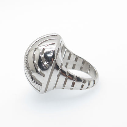 925 Sterling Silver Italy Modernist Ribbed Dome Ring Size 7.75