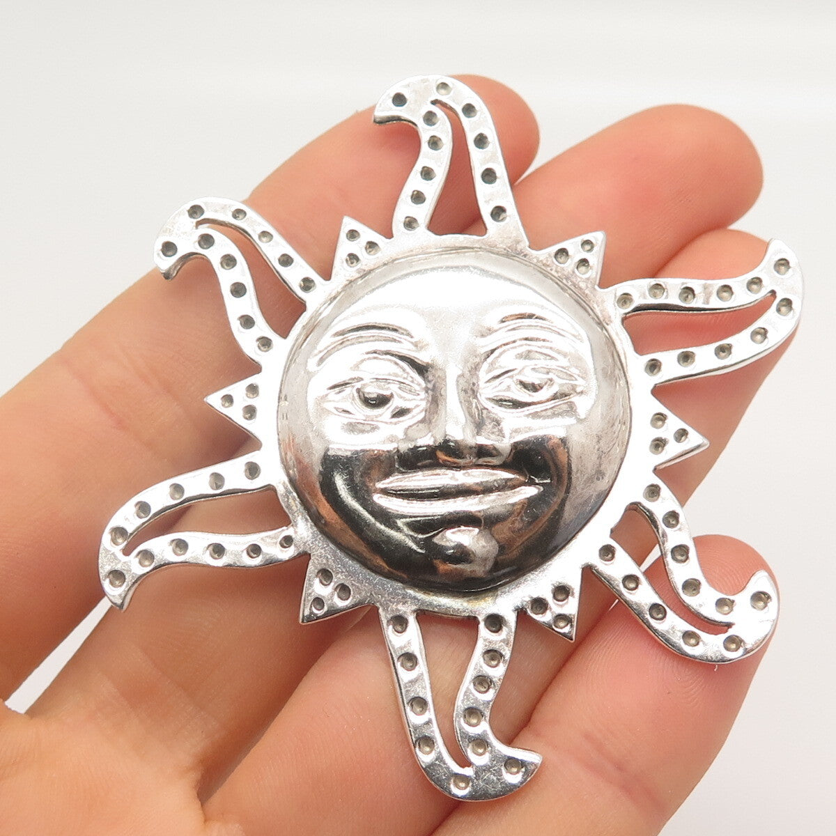 925 Sterling Silver Vintage Mexico Dotted Sun Pin Brooch