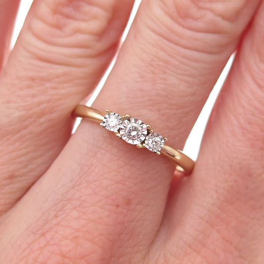 925 Sterling Silver Gold Plated Real Round-Cut Diamond Engagement Ring Size 8
