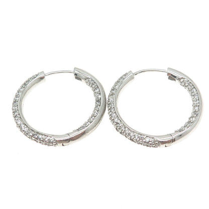 925 Sterling Silver Round-Cut In & Out C Z Sparkle Hoop Earrings
