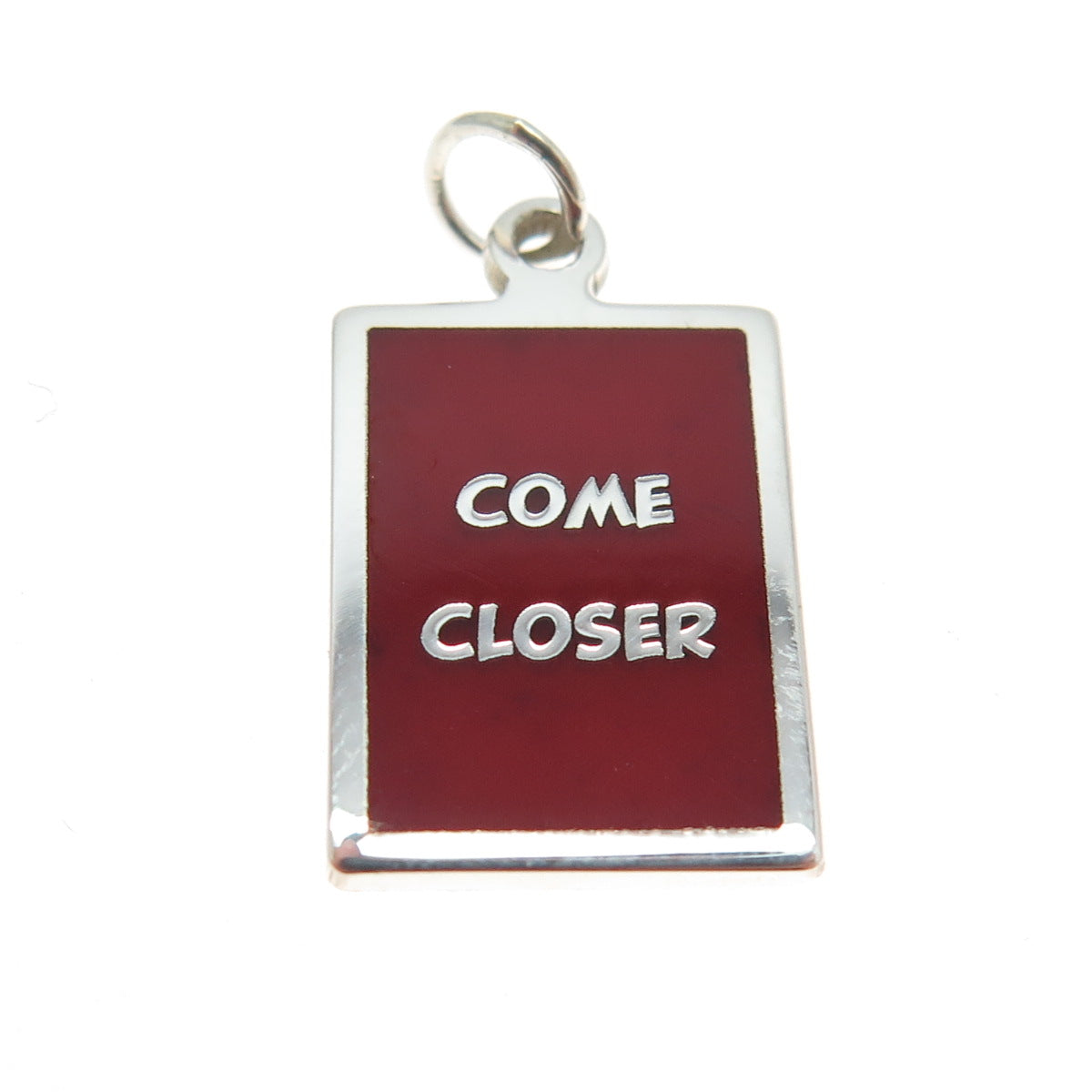 925 Sterling Silver Red Enamel "Come Closer" Minimalist Charm Pendant