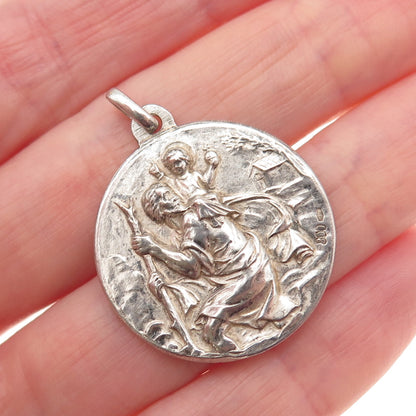 800 Silver Vintage Italy Pope Pius XII St. Christopher Medal Charm Pendant