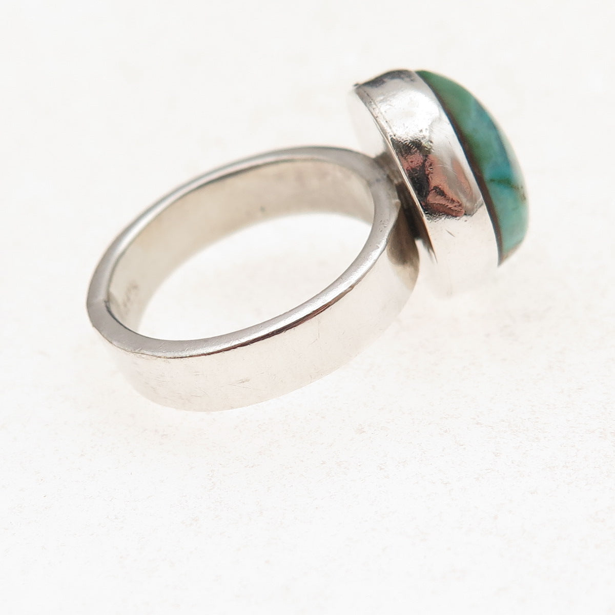 925 Sterling Silver Vintage Real Turquoise Modernist Ring Size 6.5