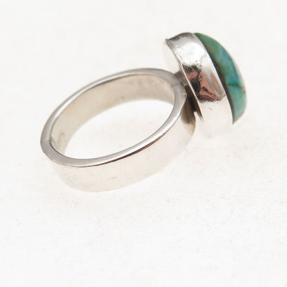 925 Sterling Silver Vintage Real Turquoise Modernist Ring Size 6.5
