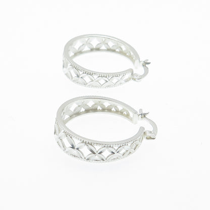 925 Sterling Silver Vintage Mexico Diamond-Cut Flower Hoop Earrings
