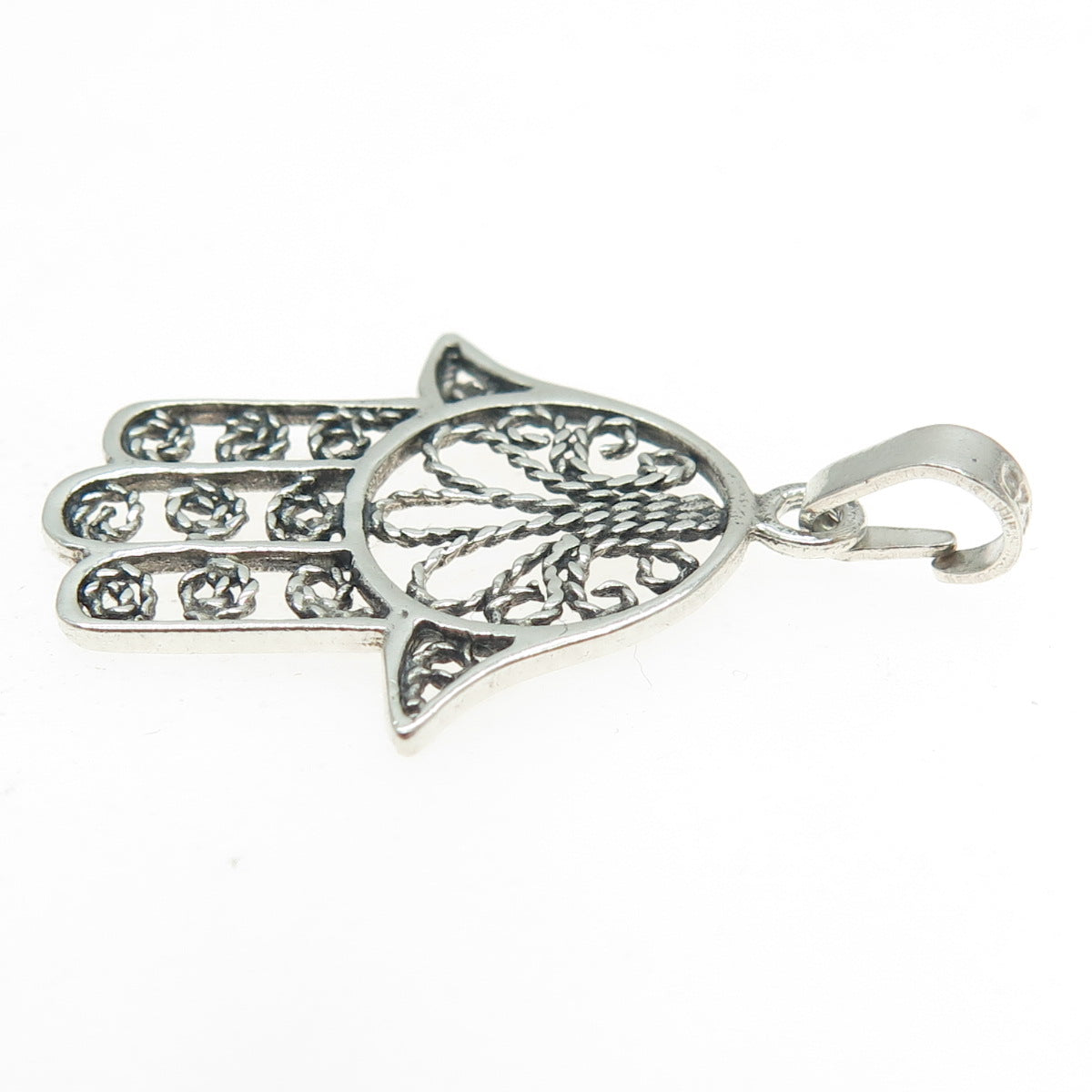 925 Sterling Silver Vintage Filigree Hamsa Amulet Pendant