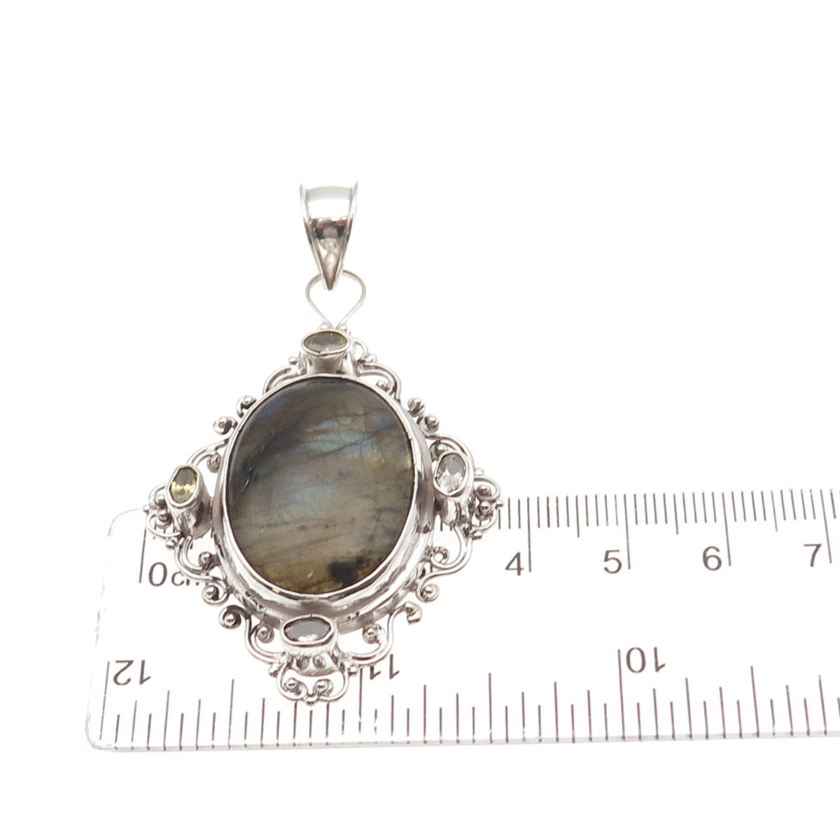 AF DESIGN 925 Sterling Silver Vintage Real Labradorite & Citrine Pendant