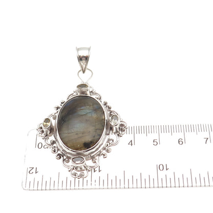 AF DESIGN 925 Sterling Silver Vintage Real Labradorite & Citrine Pendant