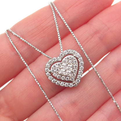 DEE BERKLE Sterling Silver Princess & Round-Cut C Z Heart Box Chain Necklace 16"