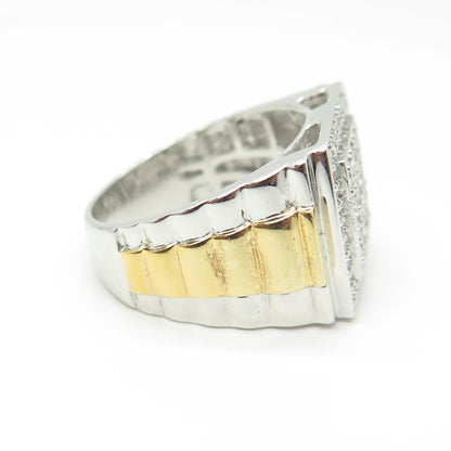 925 Sterling Silver 2-Tone Real White Topaz Gemstone Ring Size 10.25