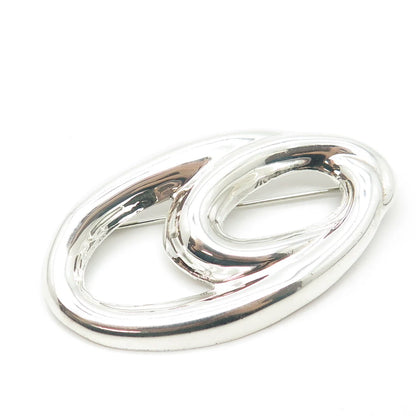 925 Sterling Silver Vintage Modernist Oval Pin Brooch