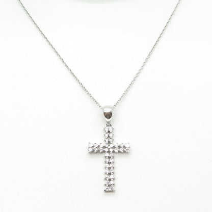925 Sterling Silver Italy Round-Cut C Z Sparkle Cross Cable Chain Necklace 16"