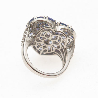 D'Joy 925 Sterling Silver Real Tanzanite & White Topaz Heart Cluster Ring Size 8