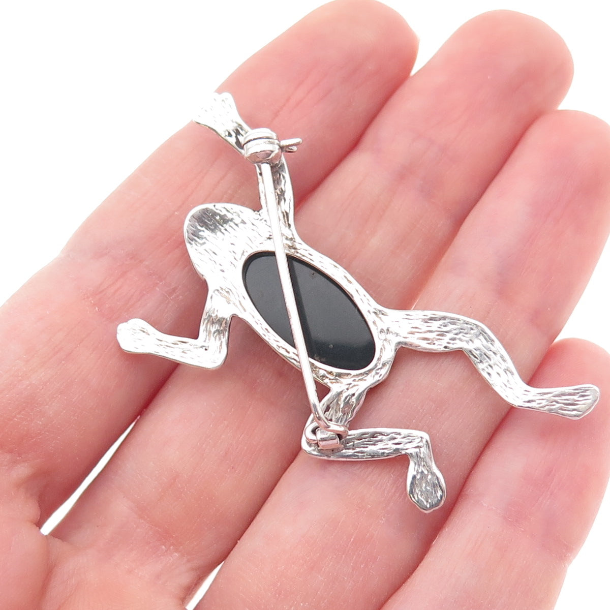925 Sterling Silver Vintage Real Amber Frog For Good Luck Pin Brooch