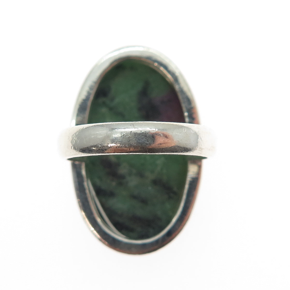 925 Sterling Silver Vintage Real Cabochon Zoisite Ruby Modernist Ring Size 5.25