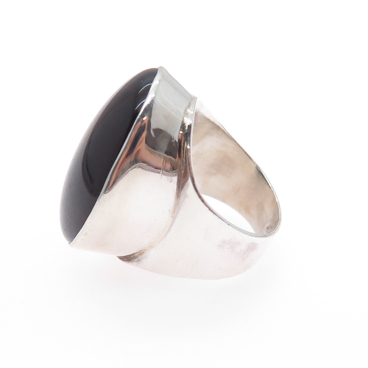925 Sterling Silver Vintage Israel Real Tiger Eye Modernist Ring Size 4.75